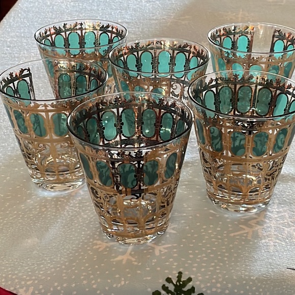 Set - VTG Culver Emerald Scroll Glasses - Picture 6 of 7